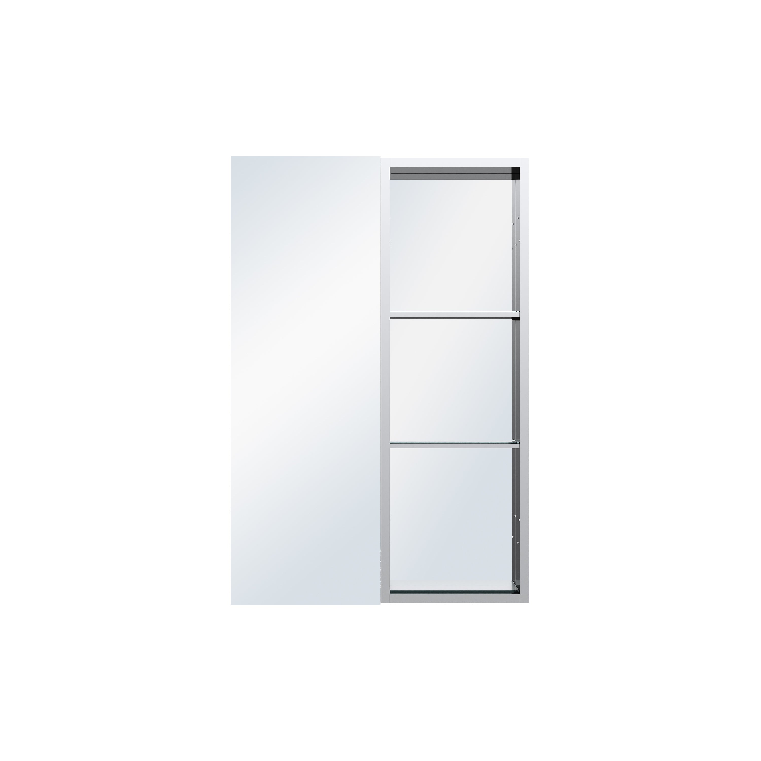 24 in. ×36 in. Bathroom Medicine Cabinet Set with Copper-Free Tri-View Mirror and Open Side Cabinet, Recessed or Surface Mount