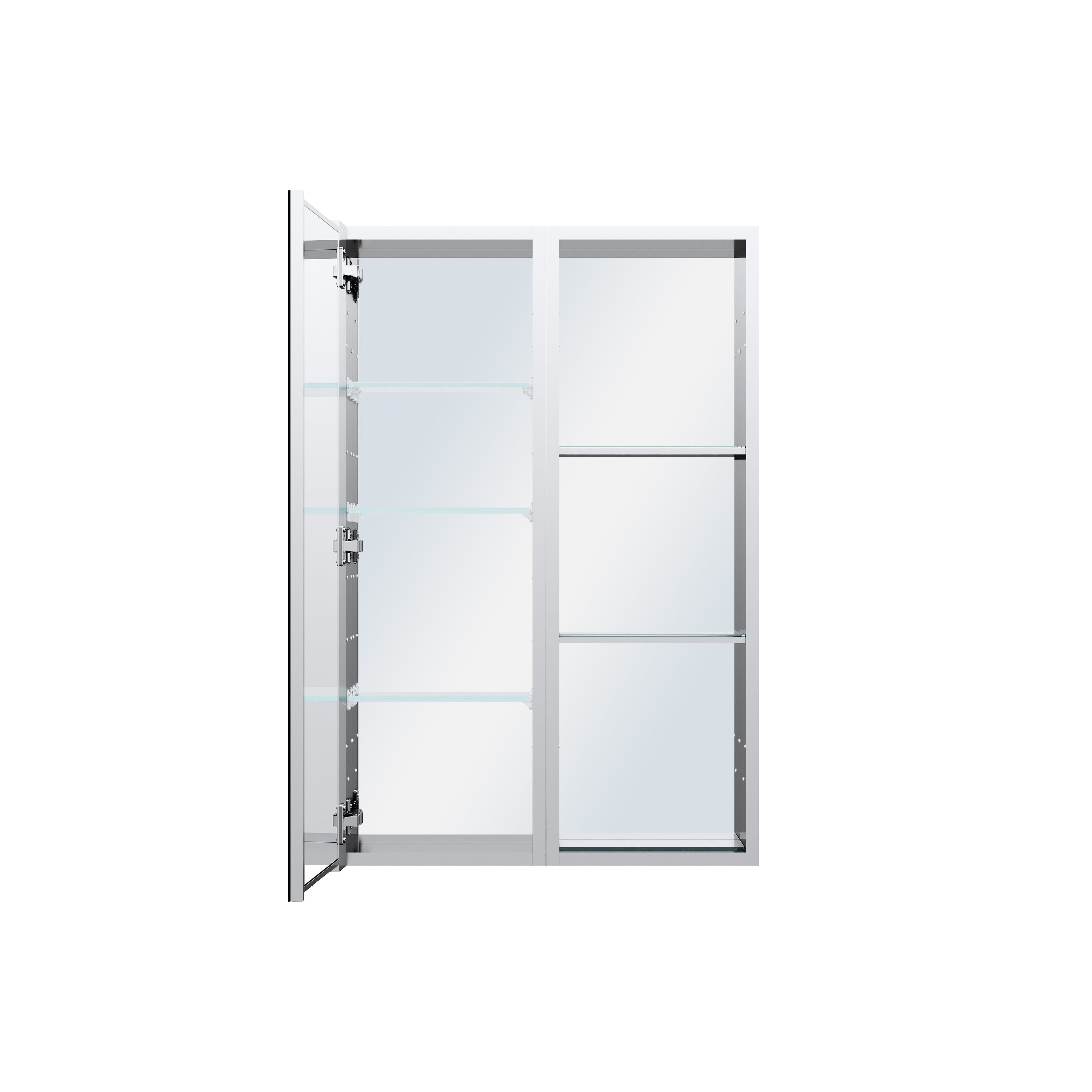 24 in. ×36 in. Bathroom Medicine Cabinet Set with Copper-Free Tri-View Mirror and Open Side Cabinet, Recessed or Surface Mount