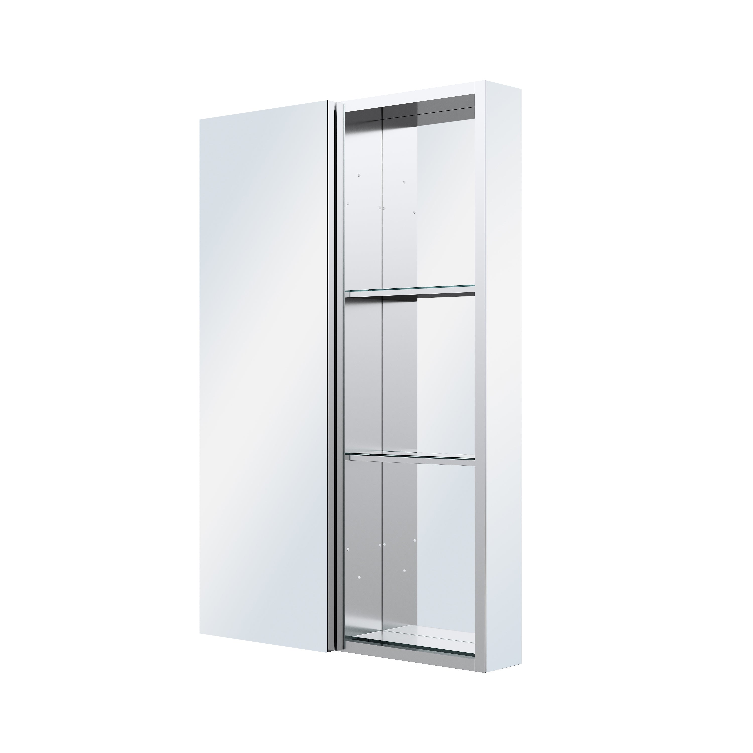 24 in. ×36 in. Bathroom Medicine Cabinet Set with Copper-Free Tri-View Mirror and Open Side Cabinet, Recessed or Surface Mount