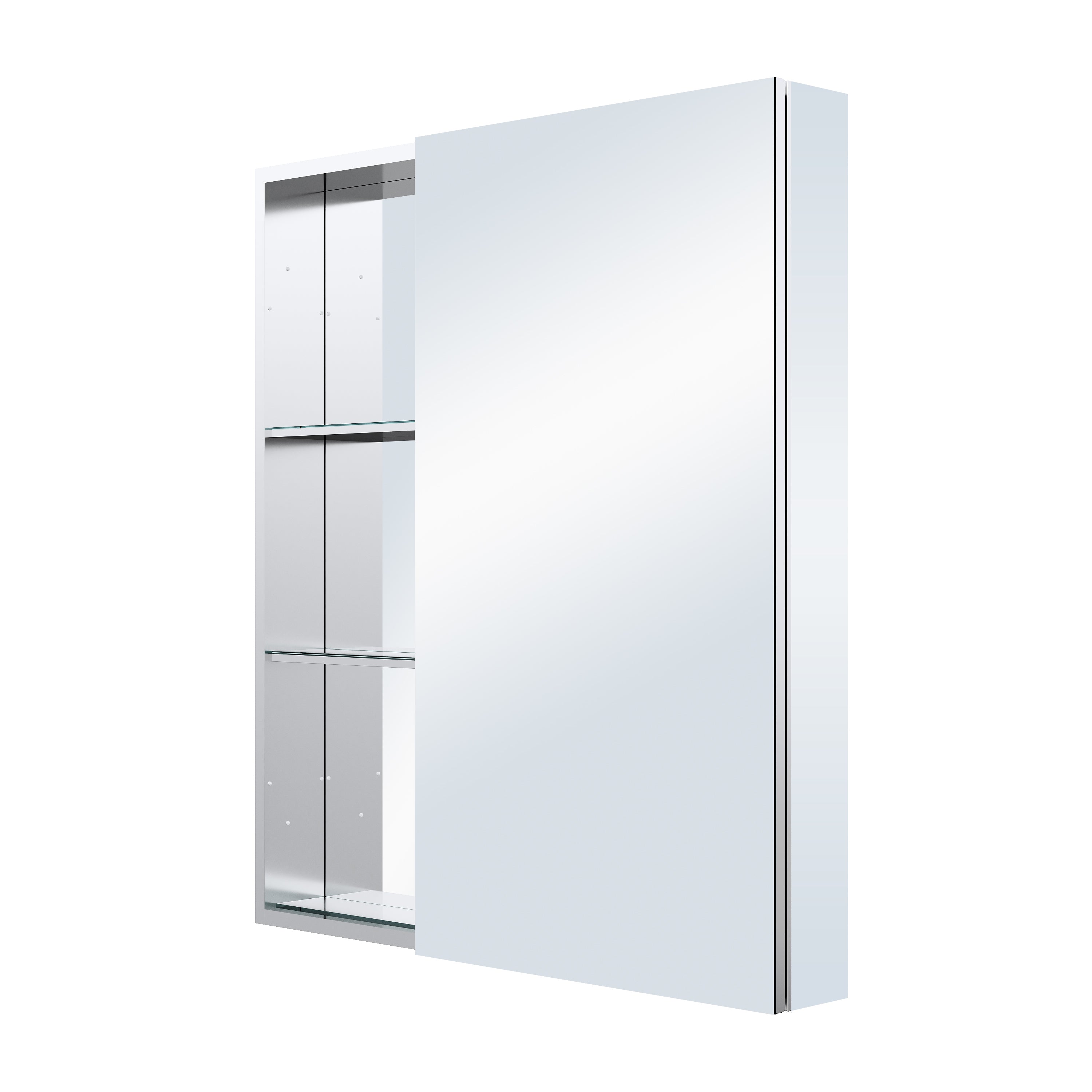 32 in. ×36 in. Bathroom Medicine Cabinet Set with Copper-Free Tri-View Mirror and Open Side Cabinet, Recessed or Surface Mount