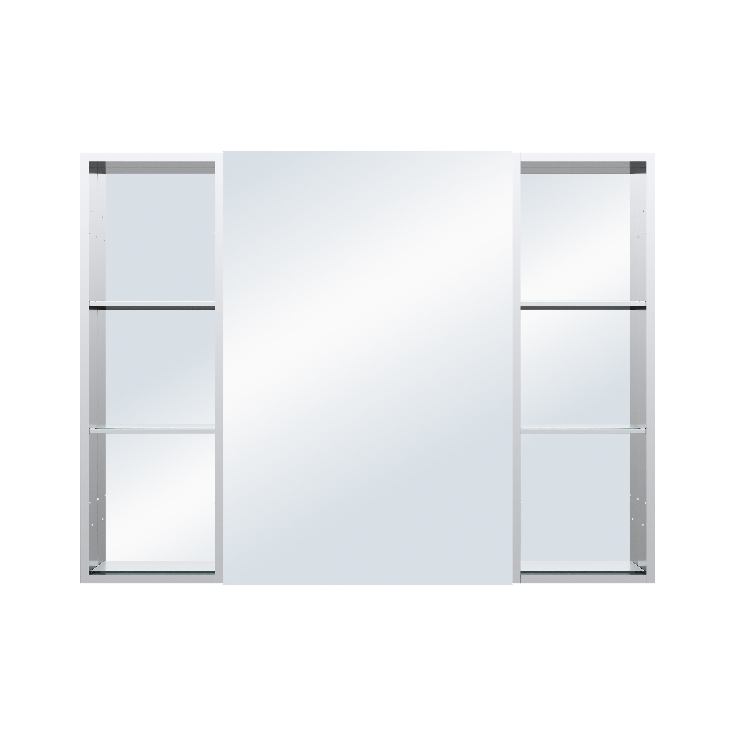 48 in. ×36 in. Bathroom Medicine Cabinet Set with Copper-Free Tri-View Mirror and Open Side Cabinet, Recessed or Surface Mount