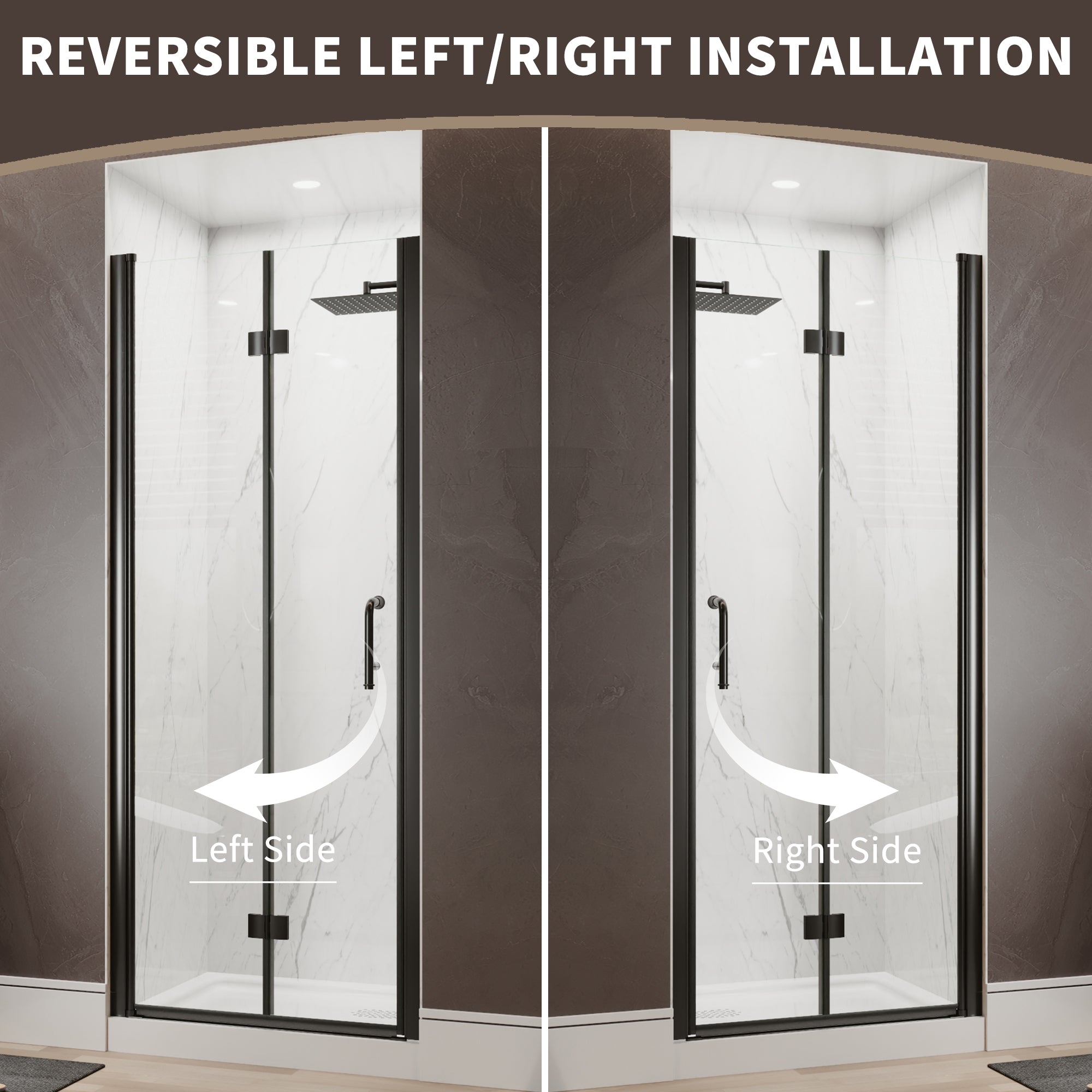 32-34 in. W x 72 in. H Modern Semi-Frameless 1/4 in. Tempered Glass Bifold Pivot Shower Door with Reversible Installation, Matte Black