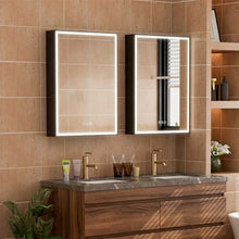 2-Pack 20 in. x 30 in. Black Aluminum Medicine Cabinet with Mirror and LED Light, Left+Right