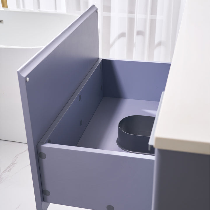 40 in. Modern Style Floating Bathroom Vanity in Lavender with White Quartz Vanity Top with White Sink