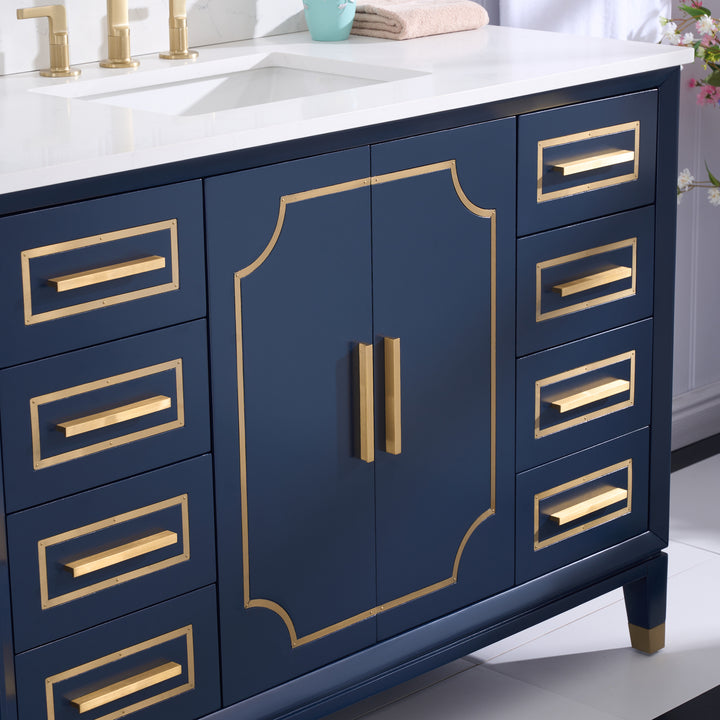 Melody 48 in. W x 22 in. D x 35 in. H Freestanding Bathroom Vanity in Navy Blue with Carrara White Quartz Vanity Top