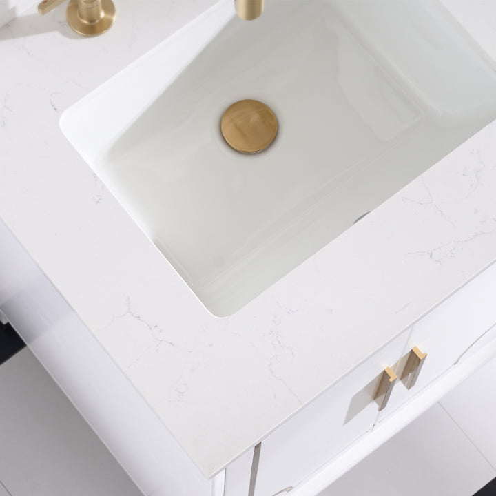 Melody 60 in. W x 22 in. D x 35 in. H Freestanding Bathroom Vanity in White with Carrara White Quartz Vanity Top