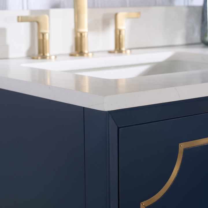 Melody 60 in. W x 22 in. D x 35 in. H Freestanding Bathroom Vanity in Navy Blue with Carrara White Quartz Vanity Top