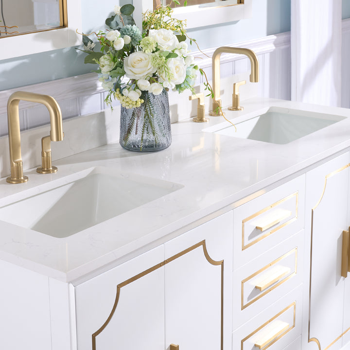 Melody 60 in. W x 22 in. D x 35 in. H Freestanding Bathroom Vanity in White with Carrara White Quartz Vanity Top