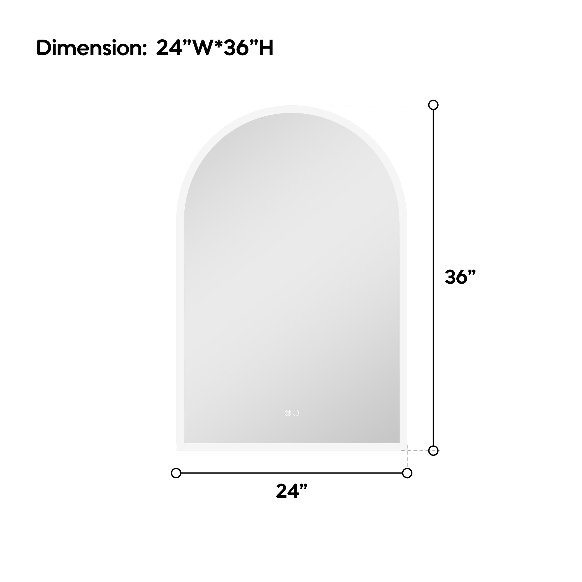24x36 Inch Frameless LED Bathroom Vanity Mirror Arched Top-Dimmable, Anti-Fog, Wall-Mounted