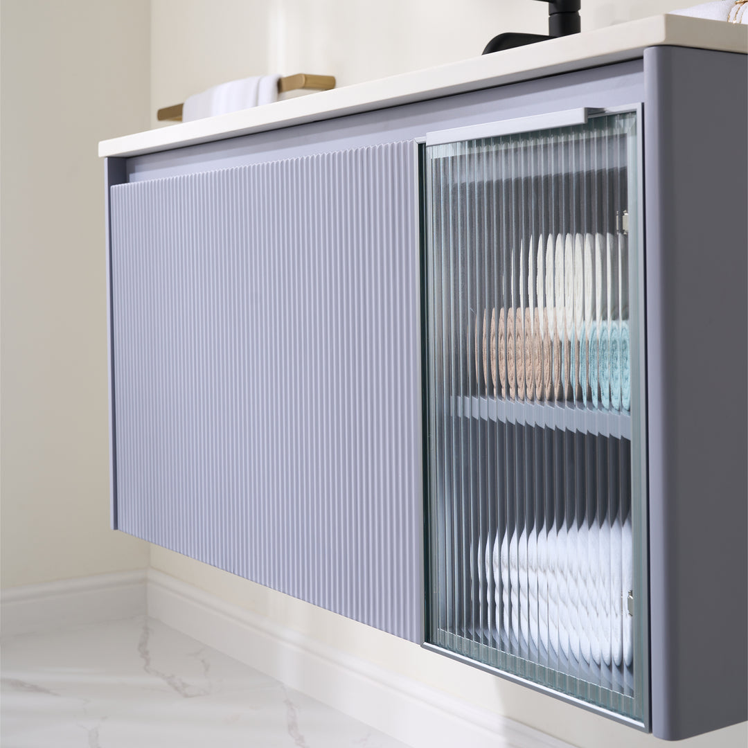 40 in. Modern Style Floating Bathroom Vanity in Lavender with White Quartz Vanity Top with White Sink