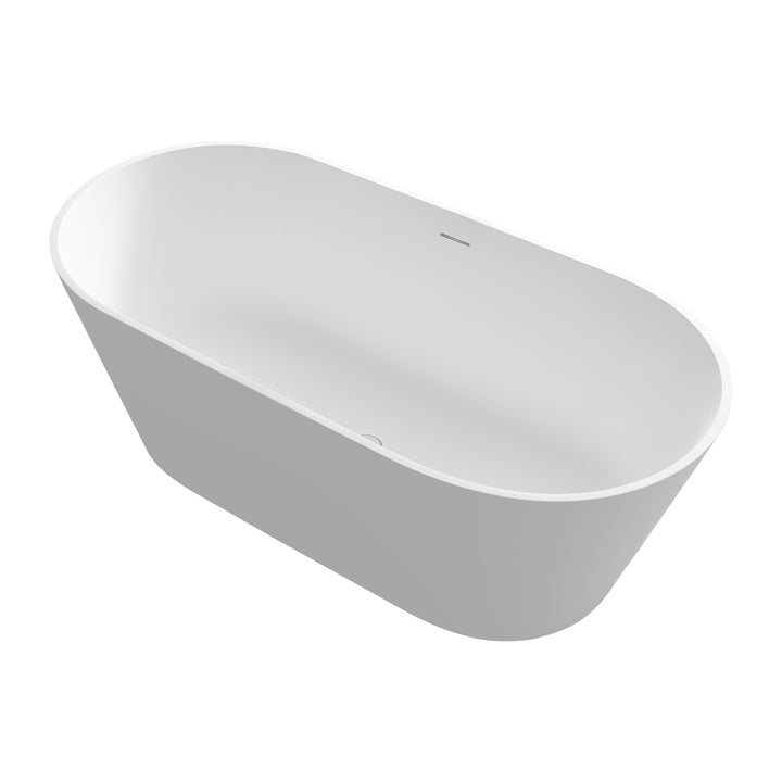 63" Stone Resin Solid Surface Matte Flatbottom Freestanding Bathtub in White