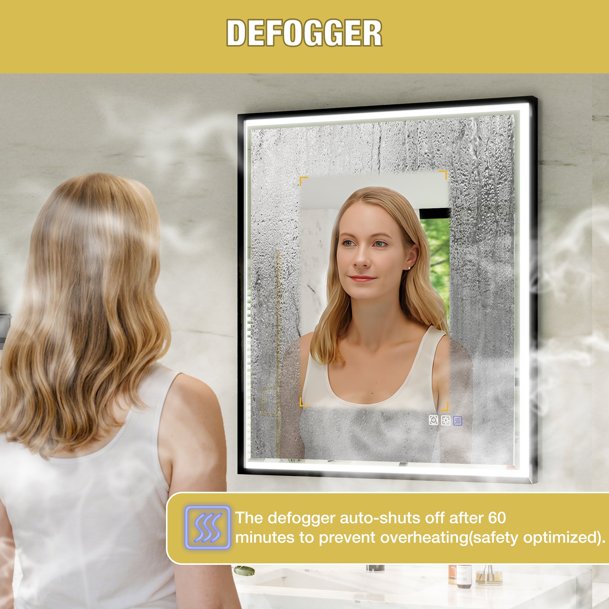 30 in. W x 36 in. Aluminum Framed LED Bathroom Mirror - Anti-Fog, Dimmable, Smart Memory, Matte Black