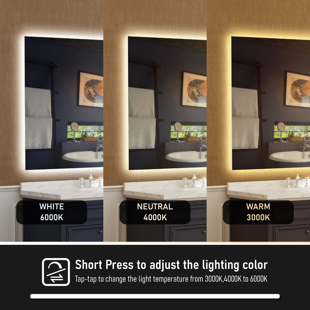 72 in. W x 36 in. H Rectangular Frameless Anti-Fog LED Light Dimmable Bathroom Vanity Mirror in Aluminum