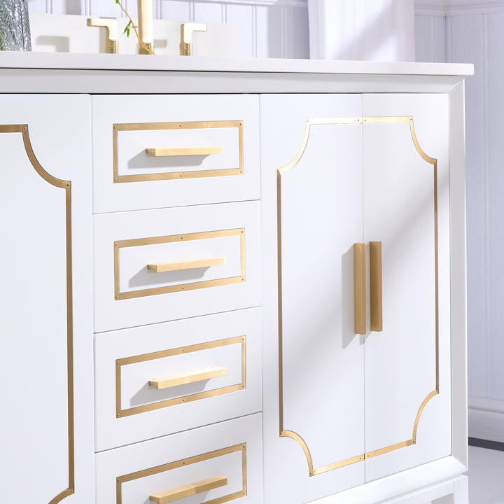 Melody 60 in. W x 22 in. D x 35 in. H Freestanding Bathroom Vanity in White with Carrara White Quartz Vanity Top