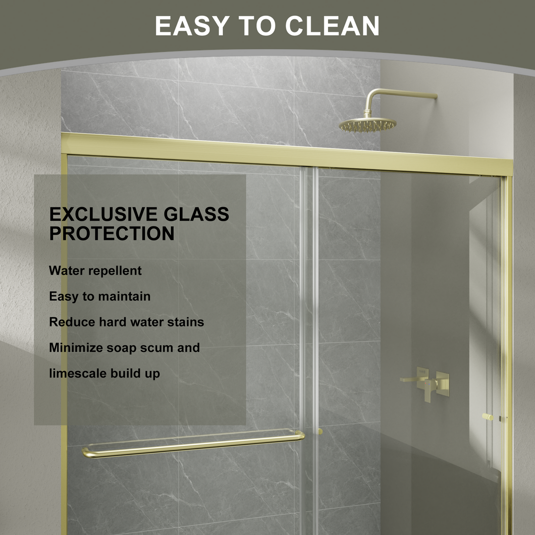 56-60" W x 70" H Semi-Frameless Sliding Shower Door, Glass Shower Door with 1/4'' (6mm) Clear