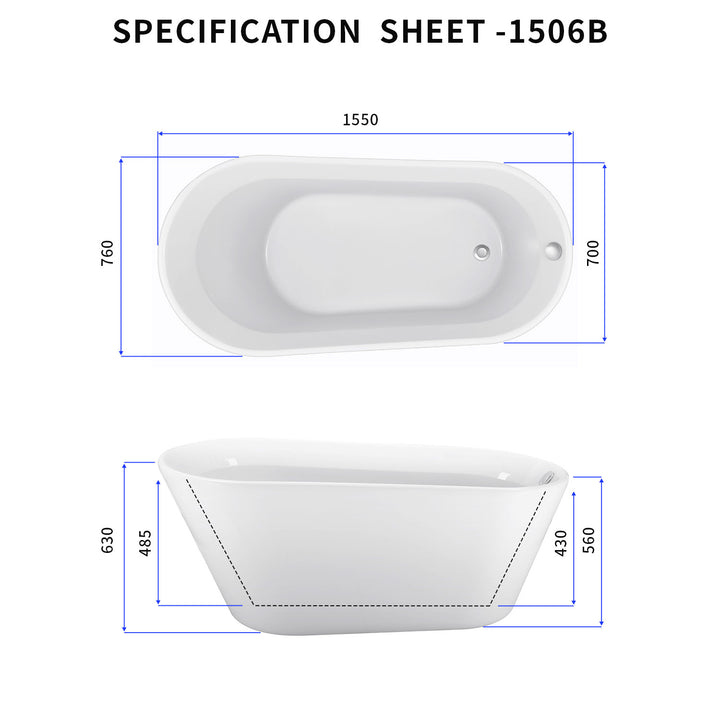 61"/69" 100% Acrylic Freestanding Contemporary Soaking  Bathtub in White