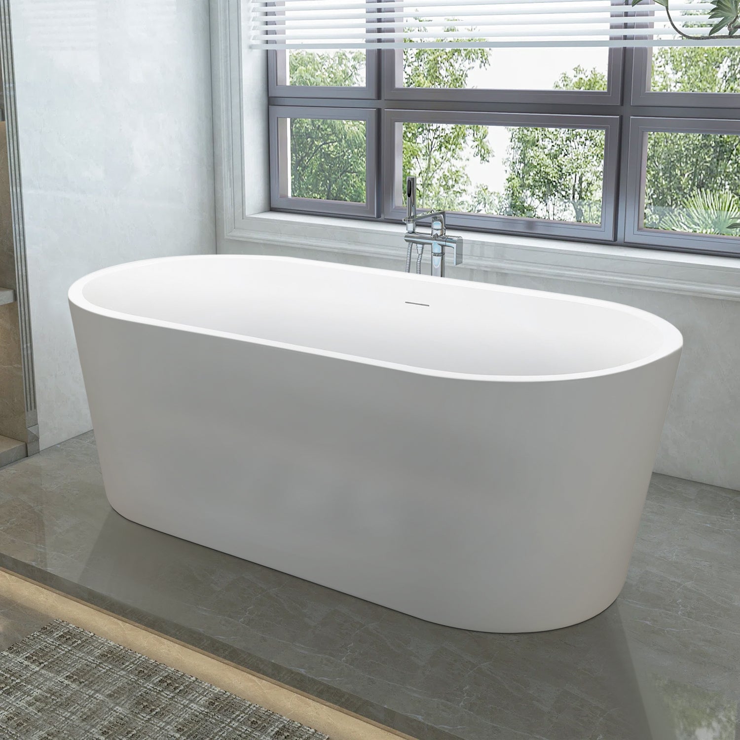 59" Acrylic Roll-Top Flatbottom Non-Whirlpool Bathtub in White