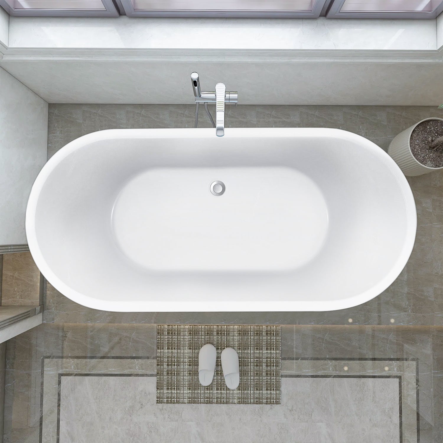 59" Acrylic Roll-Top Flatbottom Non-Whirlpool Bathtub in White