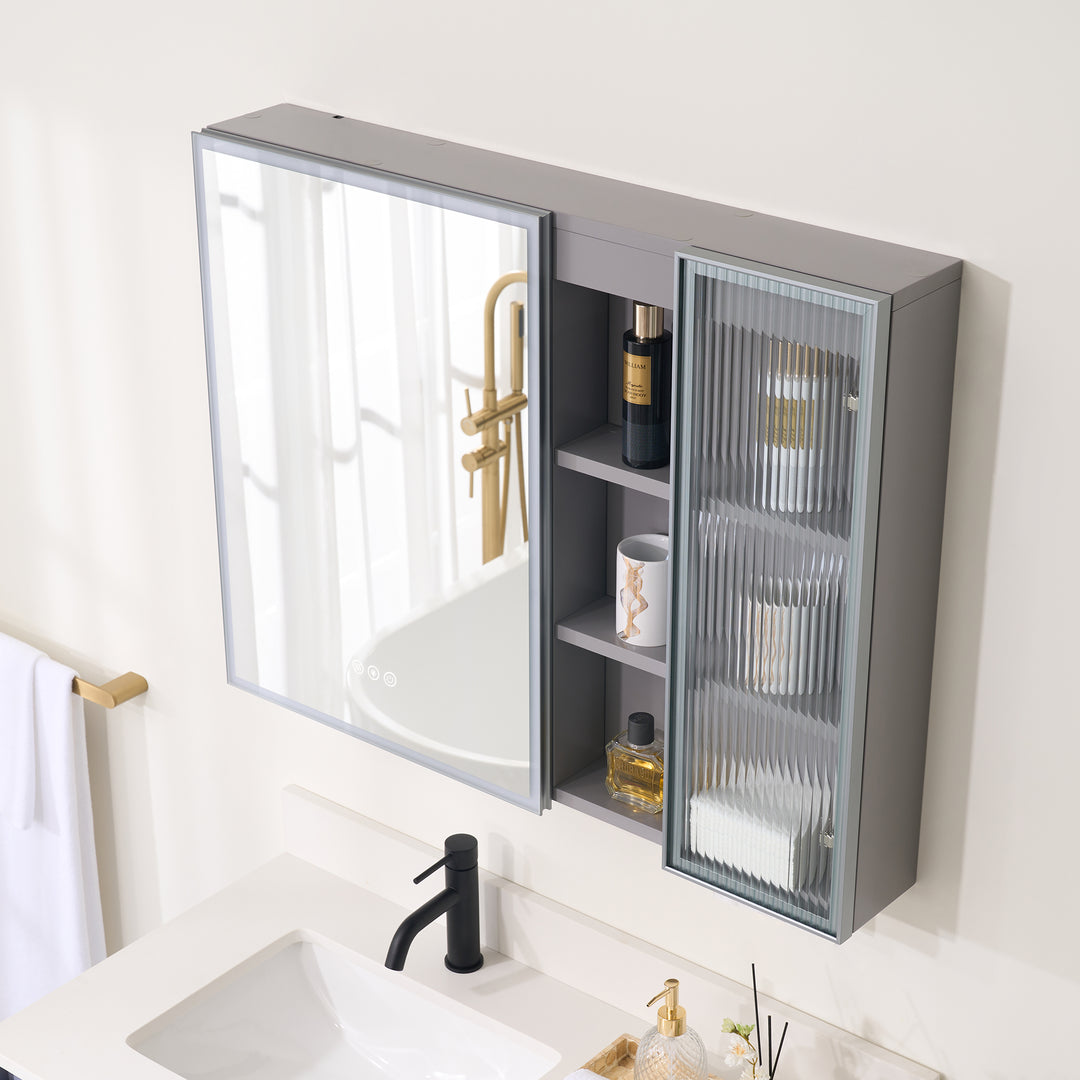 36 in. W x 28 in. H Rectangular Surface Mount LED Mirror Medicine Cabinet in Gray