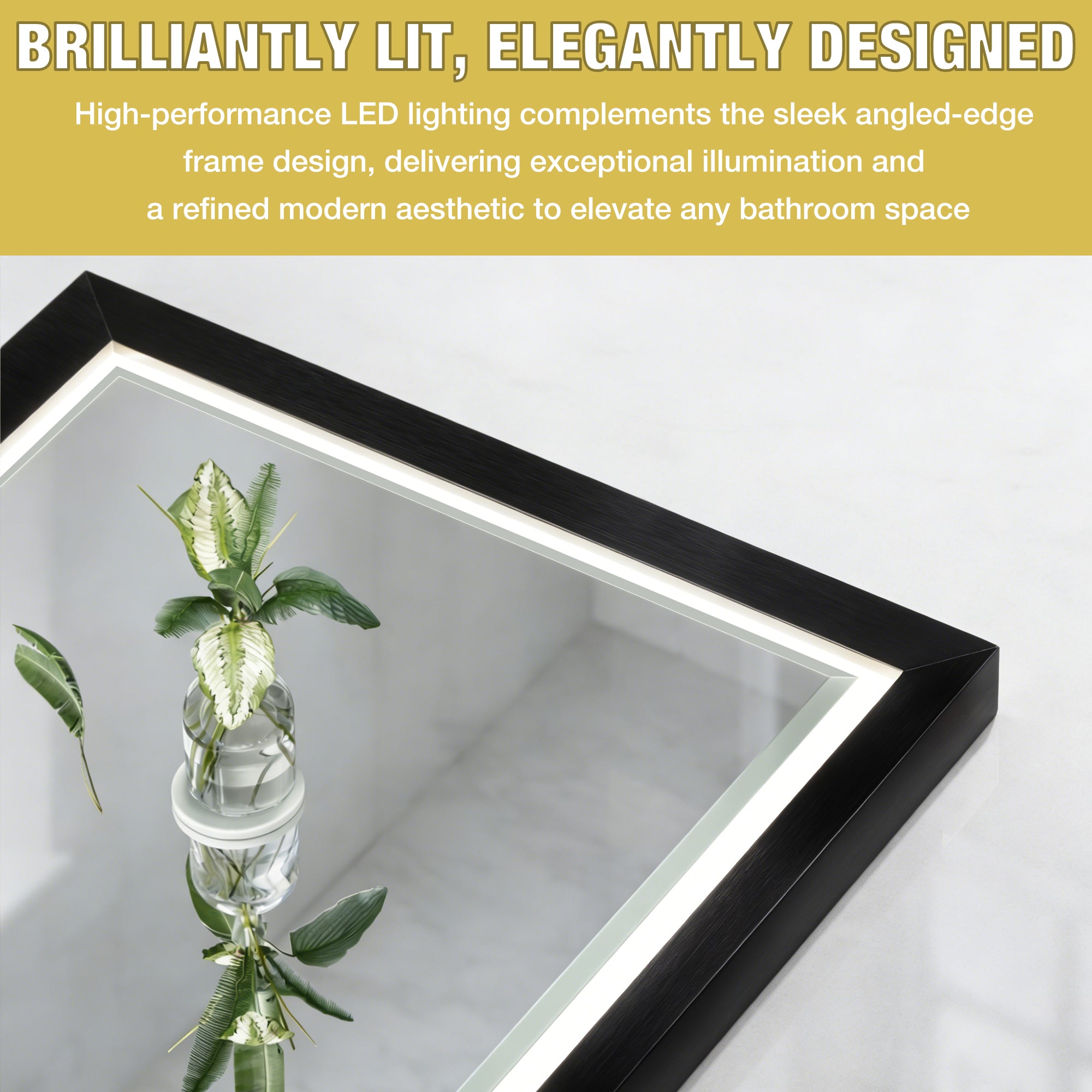 22 in. W x 34 in. Aluminum Framed LED Bathroom Mirror - Anti-Fog, Dimmable, Smart Memory, Matte Black