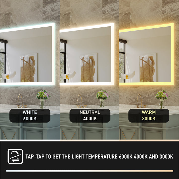 72 in. W x36 in. H LED Light Mirror Rectangular Fog Free Frameless Bathroom Vanity Mirror