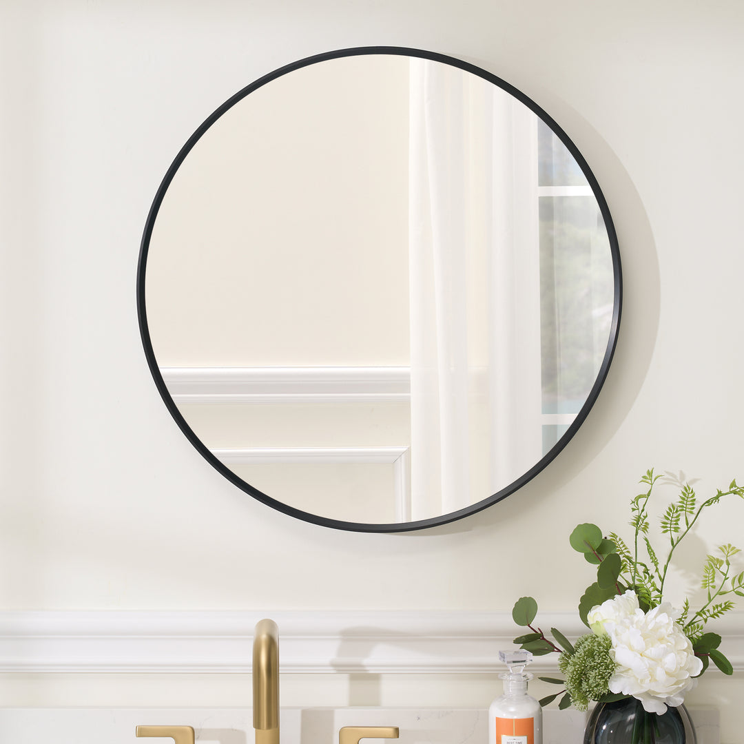 24 in. W x 24 in. H Black Modern Round Framed Aluminum Wall Mirror