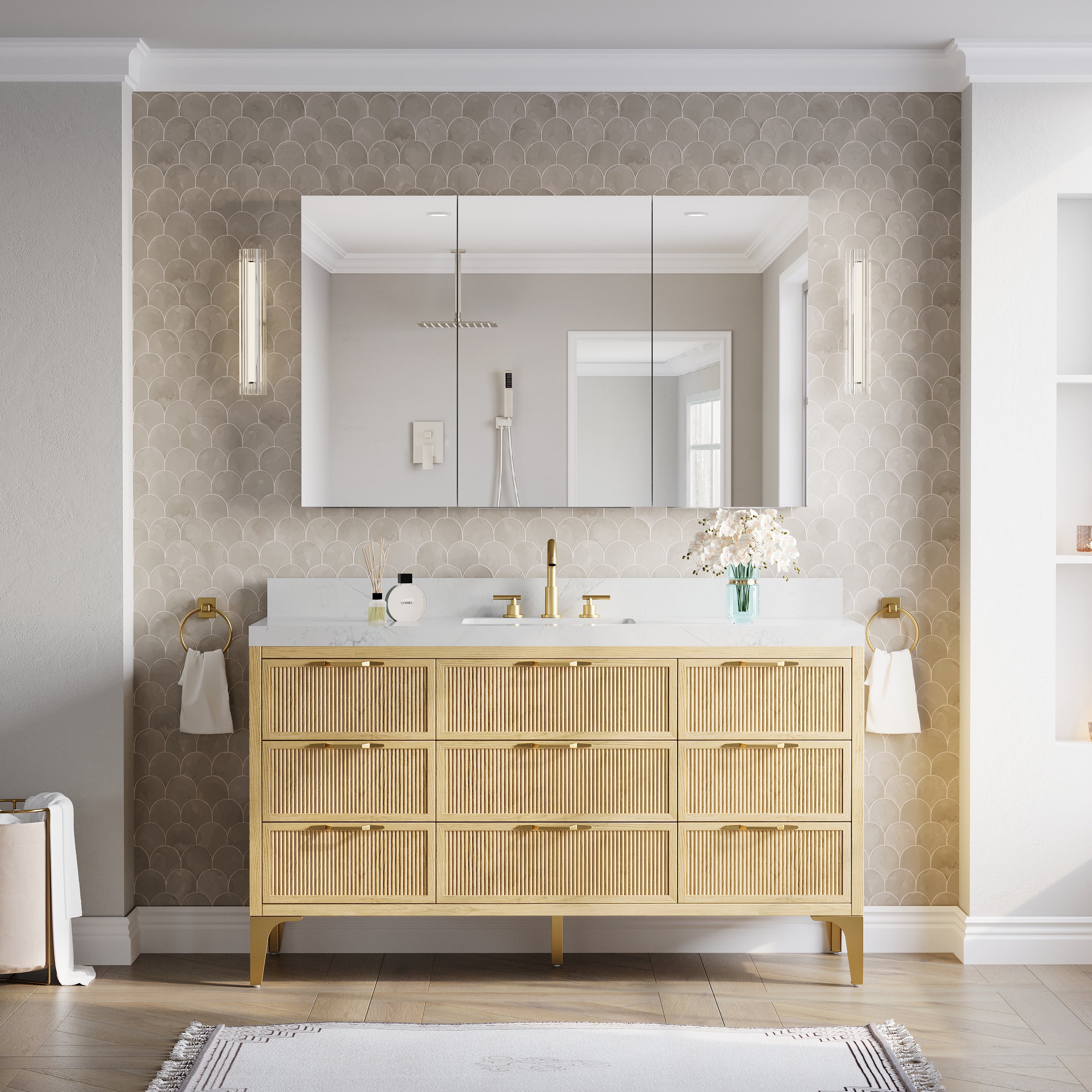 52 in.×32 in.H Copper-Free Mirror Medicine Cabinet with Soft-Close Blum® Hinges and Recessed/Surface Mount