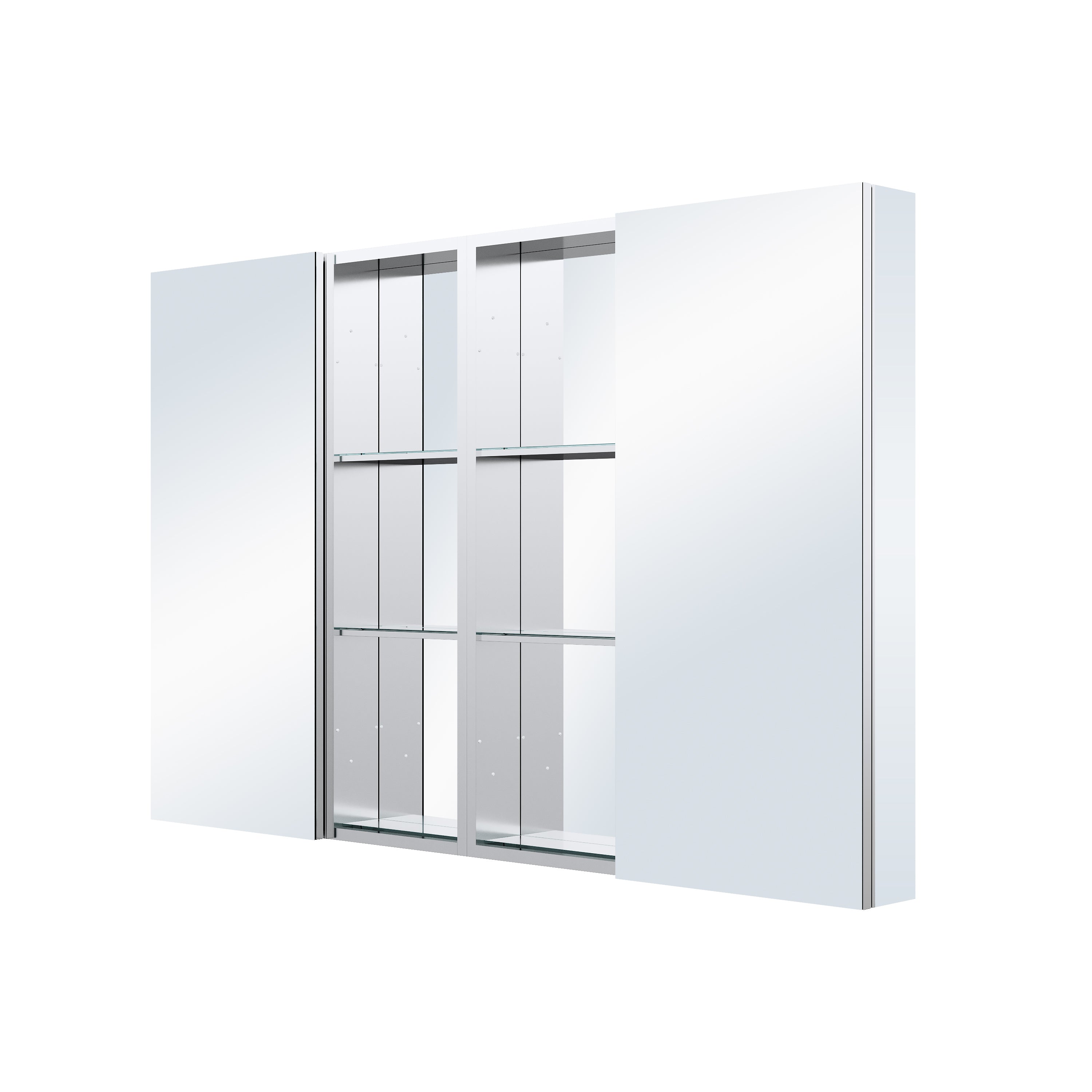 56 in. ×36 in. Bathroom Medicine Cabinet Set with Copper-Free Tri-View Mirror and Open Side Cabinet, Recessed or Surface Mount