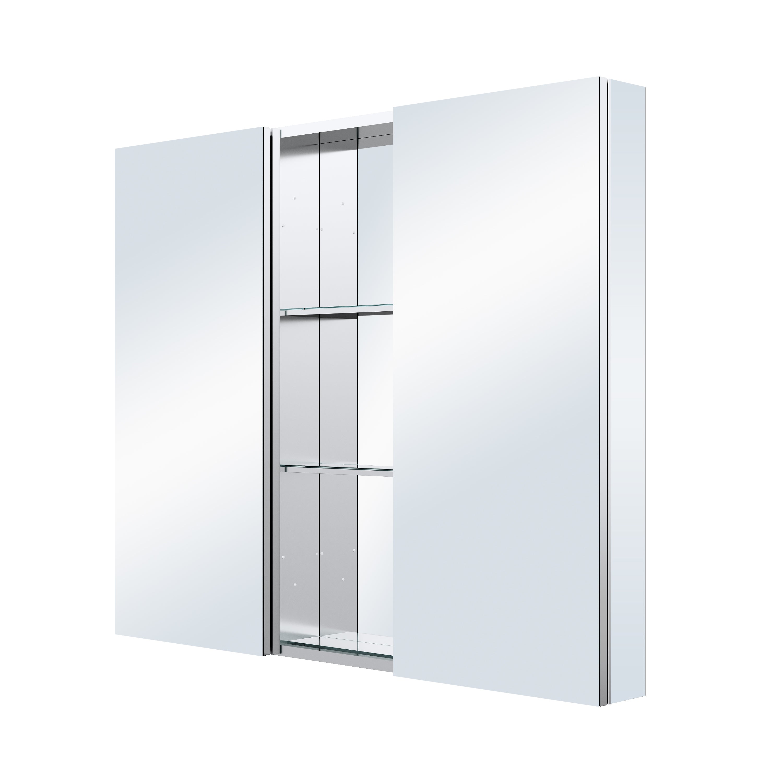 44 in. ×36 in. Bathroom Medicine Cabinet Set with Copper-Free Tri-View Mirror and Open Side Cabinet, Recessed or Surface Mount