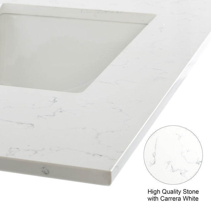 48" Navy Blue Single Sink Freestanding Solid Wood Bathroom Vanity Storage Organizer with Carrara White Quartz Countertop