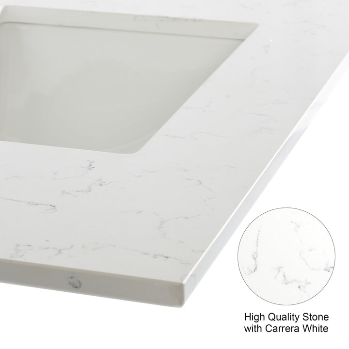72" Navy Blue Freestanding Solid Wood Bathroom Vanity Storage Organizer with Carrara White Quartz Countertop