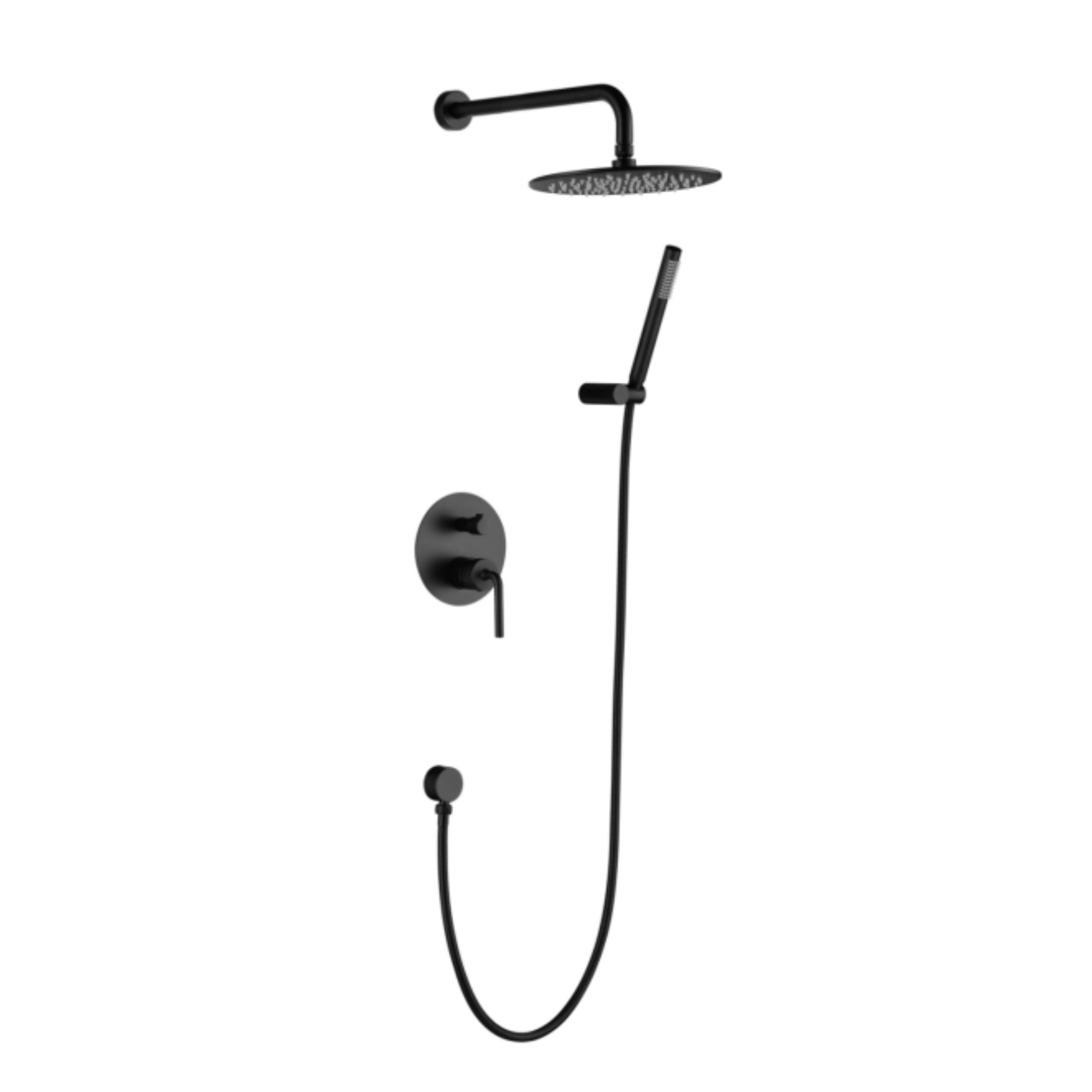 Round Matte Black Double Handle Two-function Concealed Bathroom Shower System