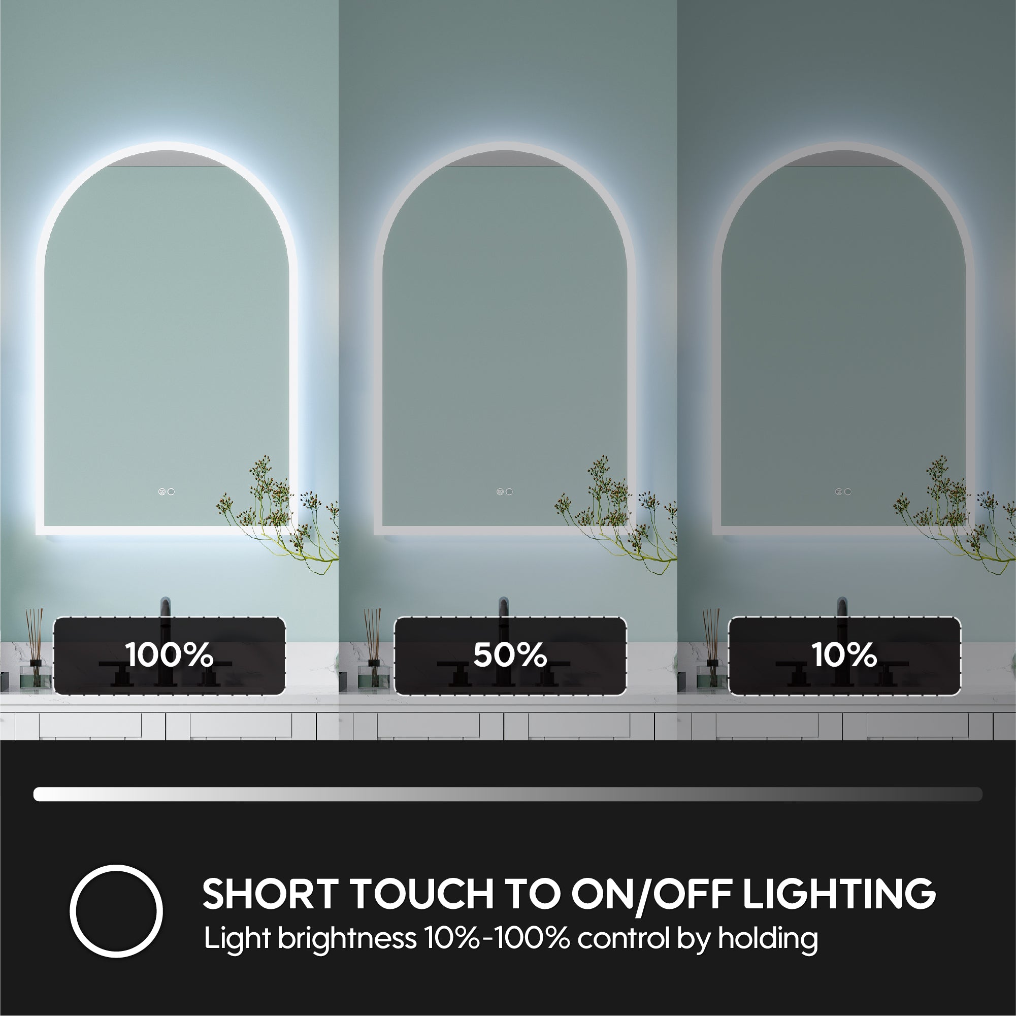 24x36 Inch Frameless LED Bathroom Vanity Mirror Arched Top-Dimmable, Anti-Fog, Wall-Mounted