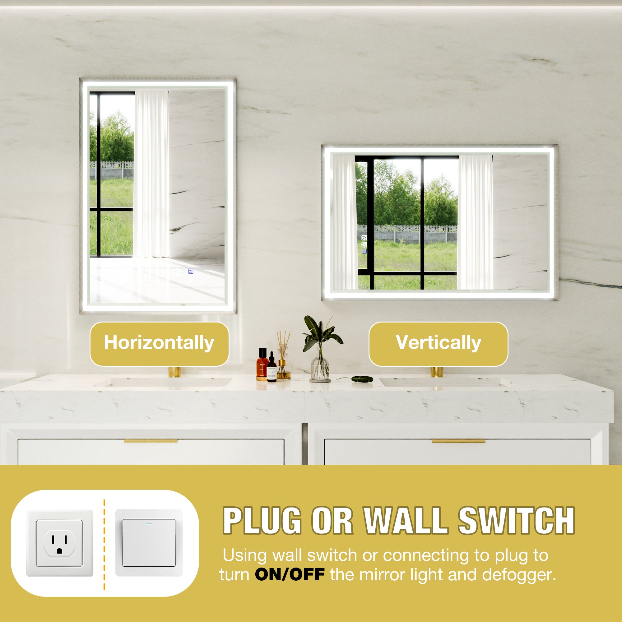 22 in. W x 34 in. Aluminum Framed LED Bathroom Mirror - Anti-Fog, Dimmable, Smart Memory, Brushed Nickel