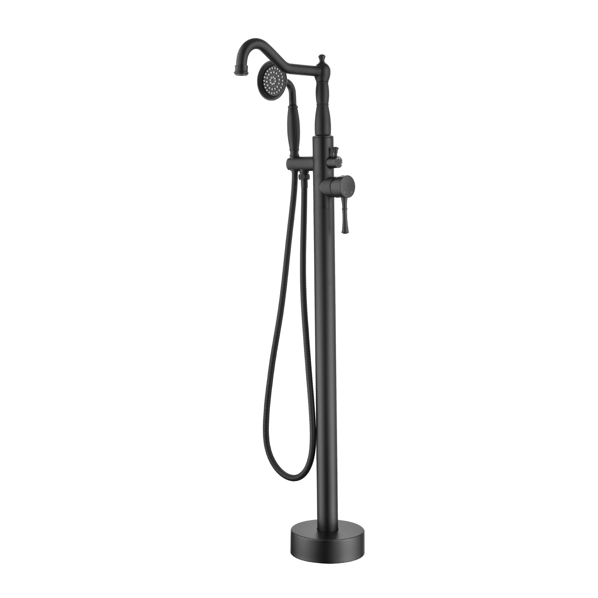 Freestanding Floor Mount Tub Faucet with 360° Swivel Spout, Brass Body & SUS304 Hand Shower