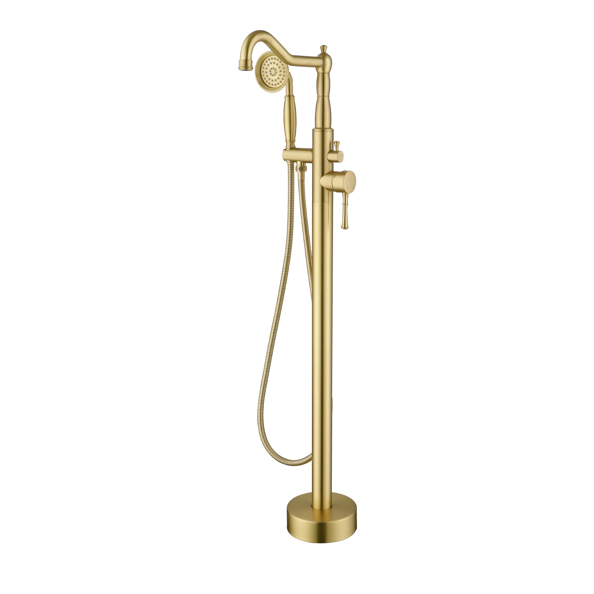 Freestanding Floor Mount Tub Faucet with 360° Swivel Spout, Brass Body & SUS304 Hand Shower