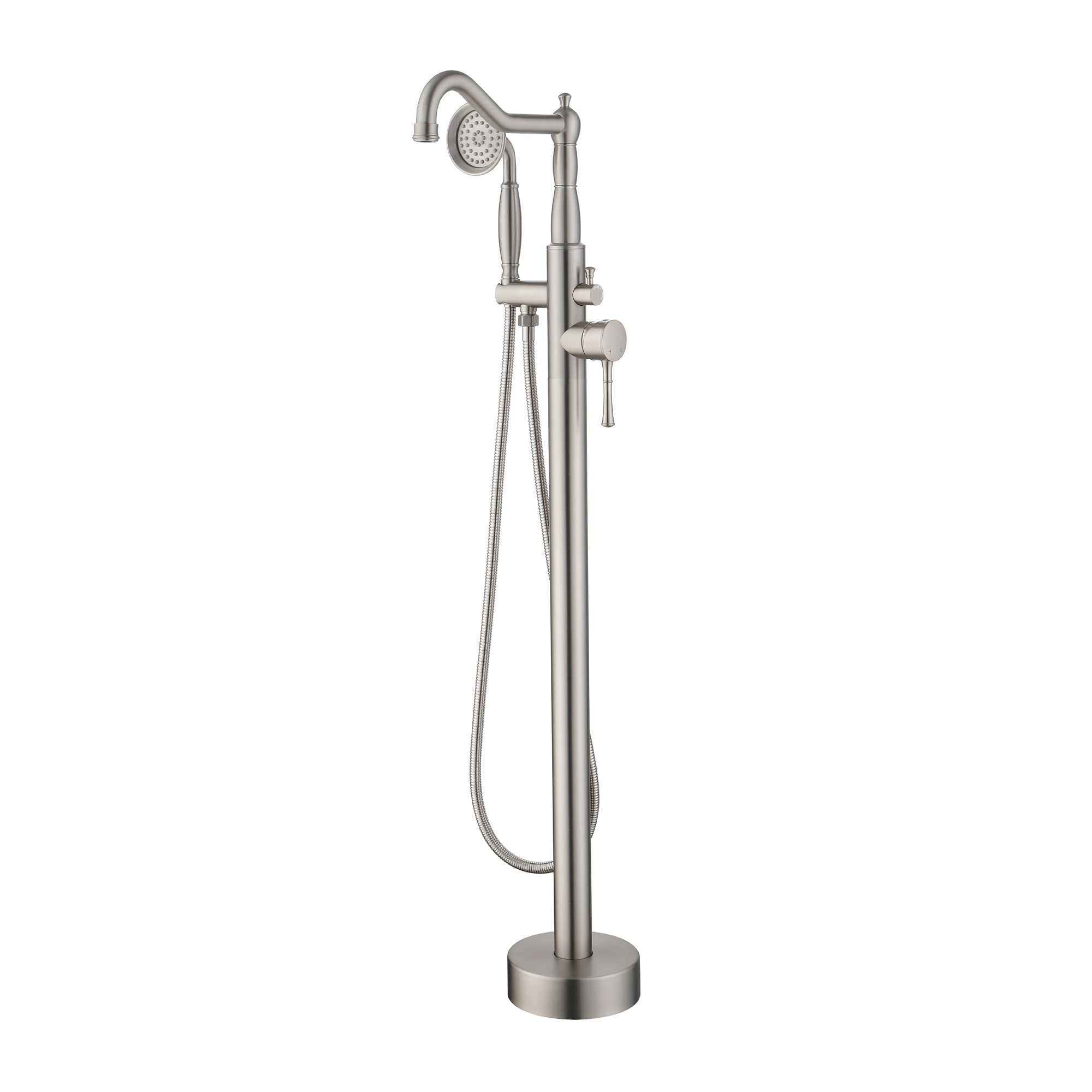Freestanding Floor Mount Tub Faucet with 360° Swivel Spout, Brass Body & SUS304 Hand Shower
