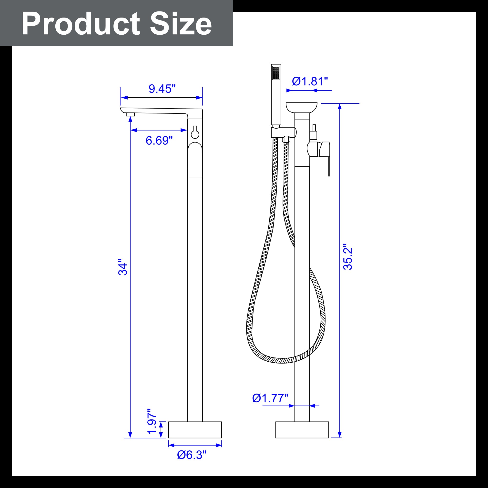 Single Handle Dual Control Floor Mounted Freestanding Bathtub Faucet with Hand Shower