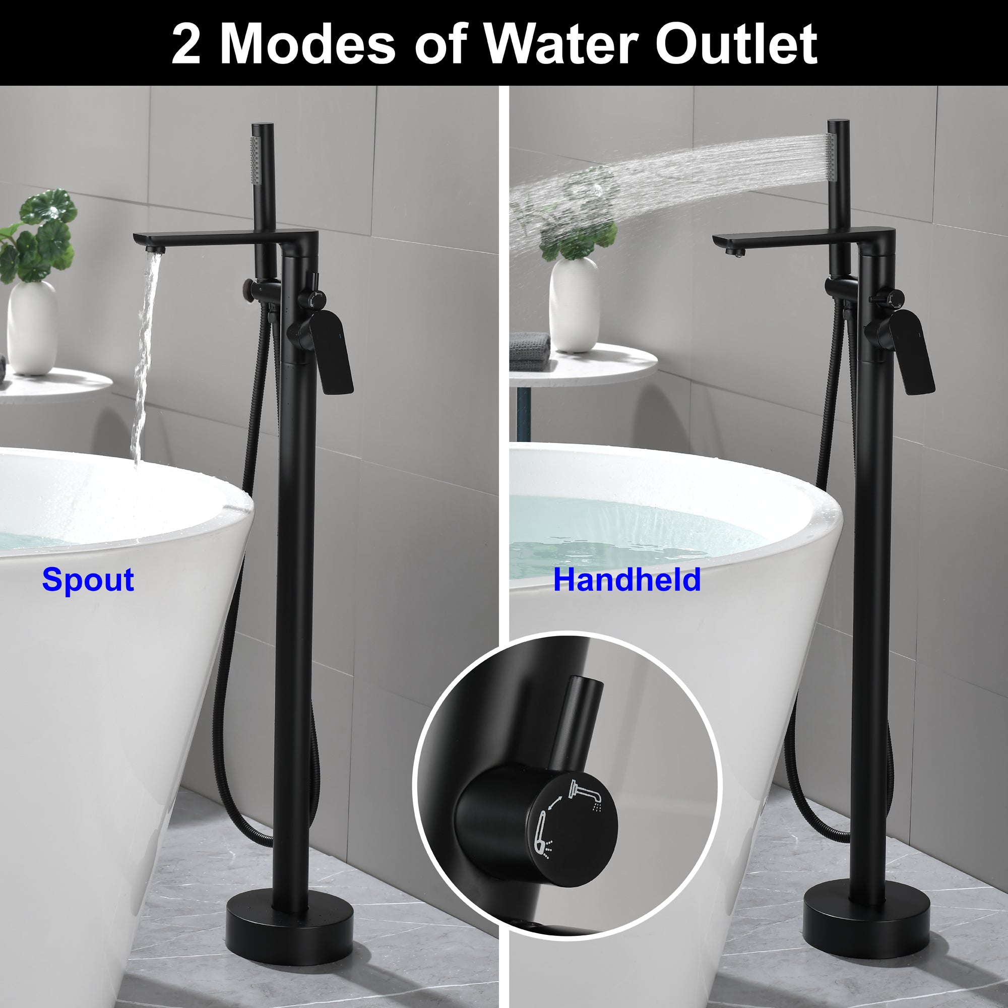 Single Handle Dual Control Floor Mounted Freestanding Bathtub Faucet with Hand Shower