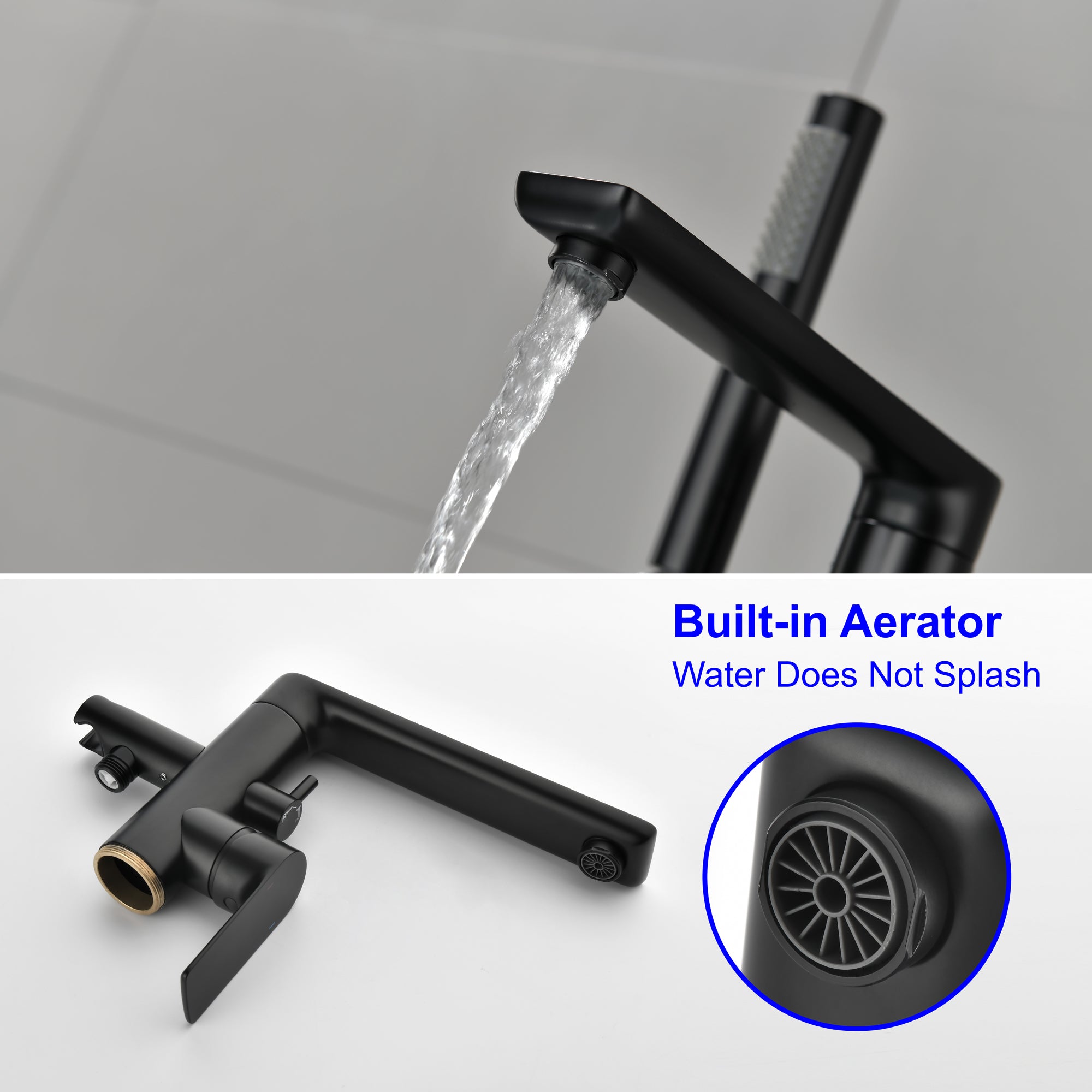 Single Handle Dual Control Floor Mounted Freestanding Bathtub Faucet with Hand Shower