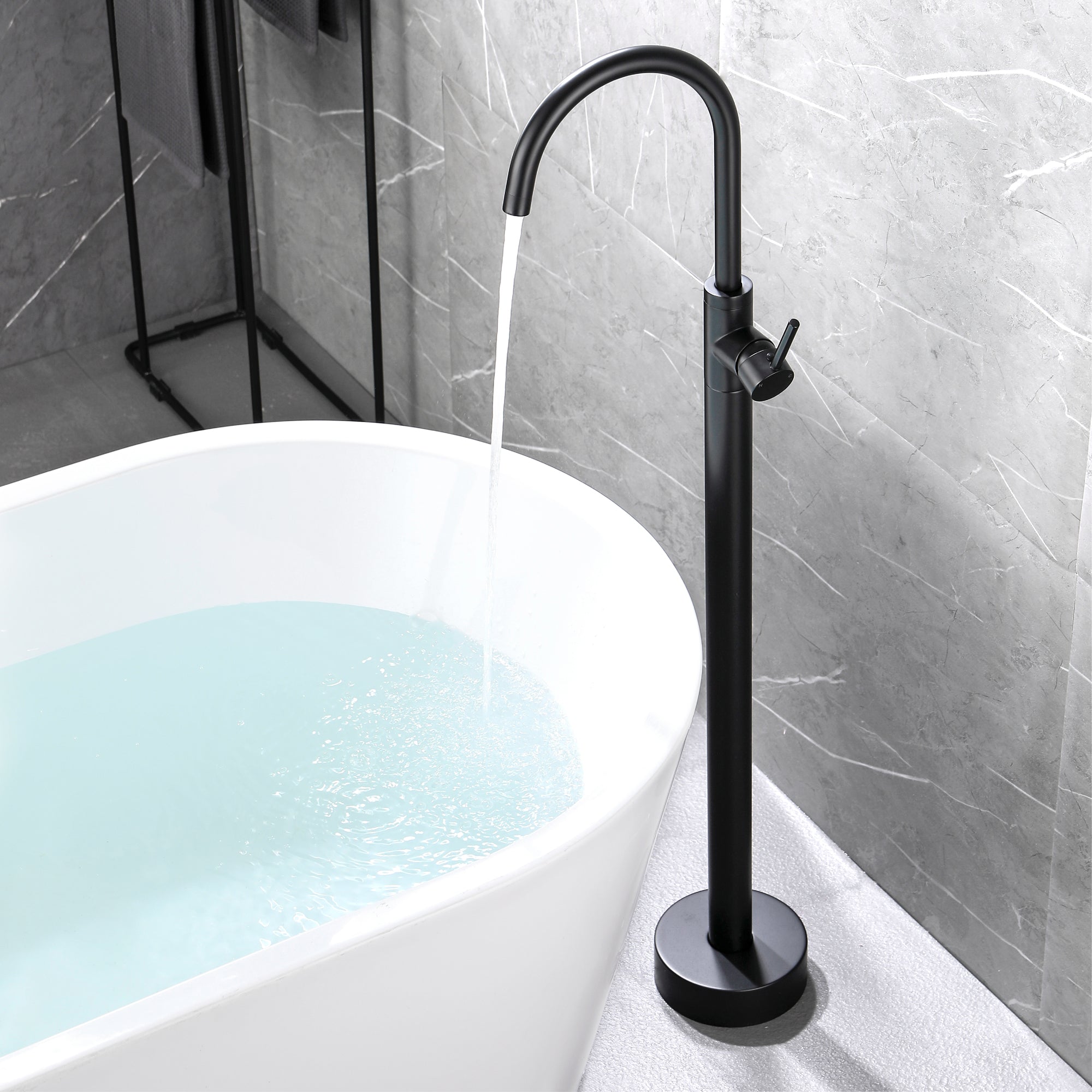 Single Handle Dual Control Floor Mounted Freestanding Bathtub Faucet