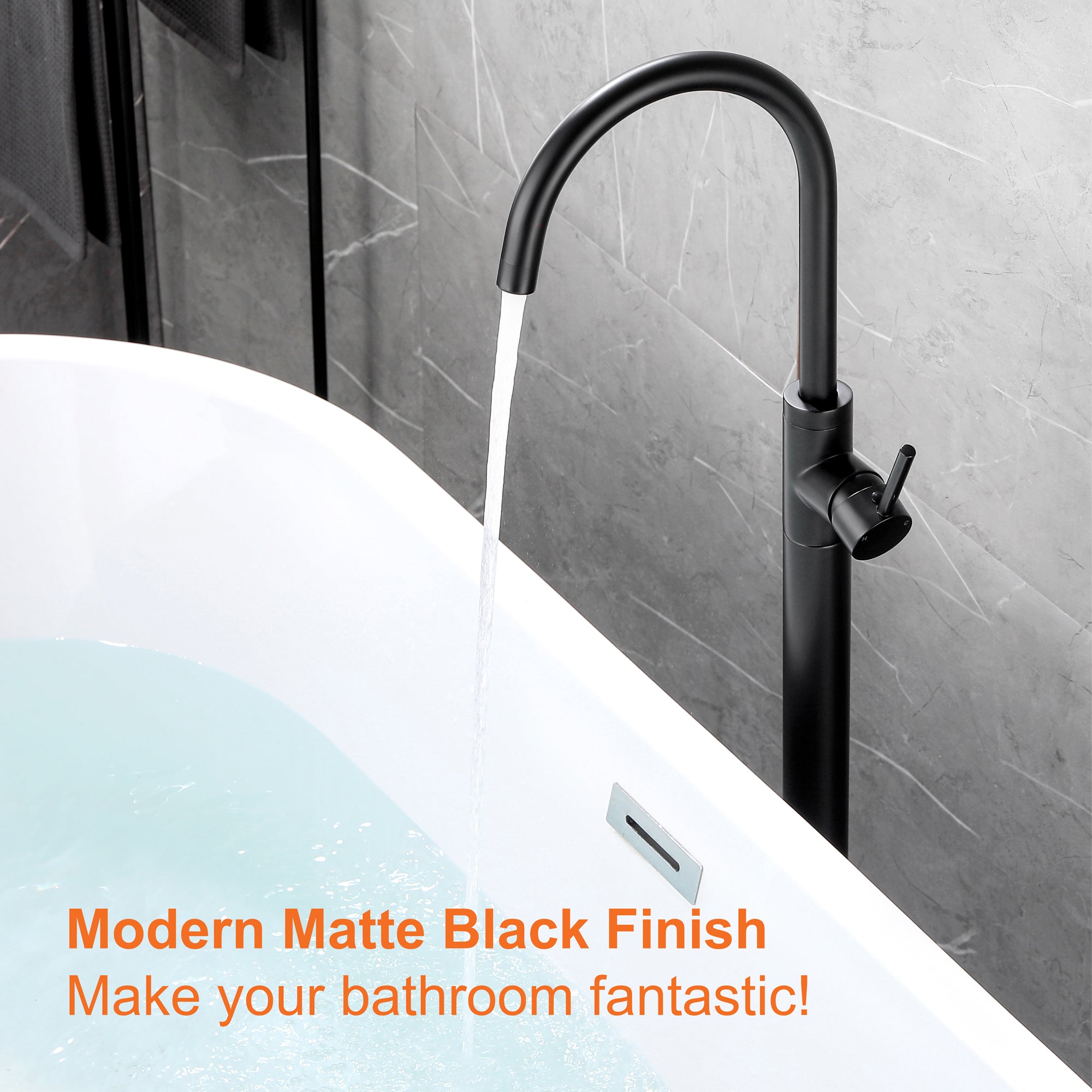 Single Handle Dual Control Floor Mounted Freestanding Bathtub Faucet