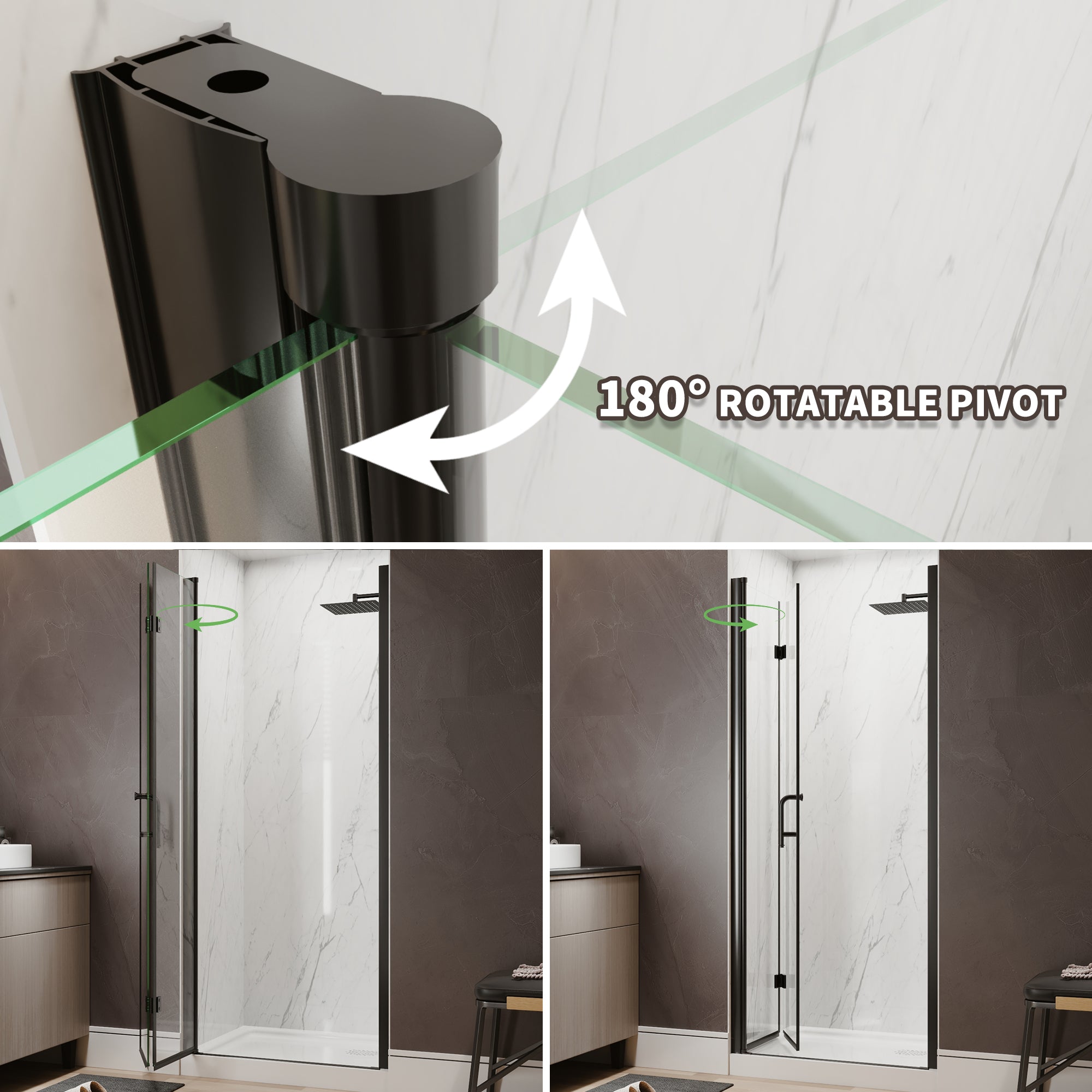 34-36 in. W x 72 in. H Modern Semi-Frameless 1/4 in. Tempered Glass Bifold Pivot Shower Door with Reversible Installation, Matte Black