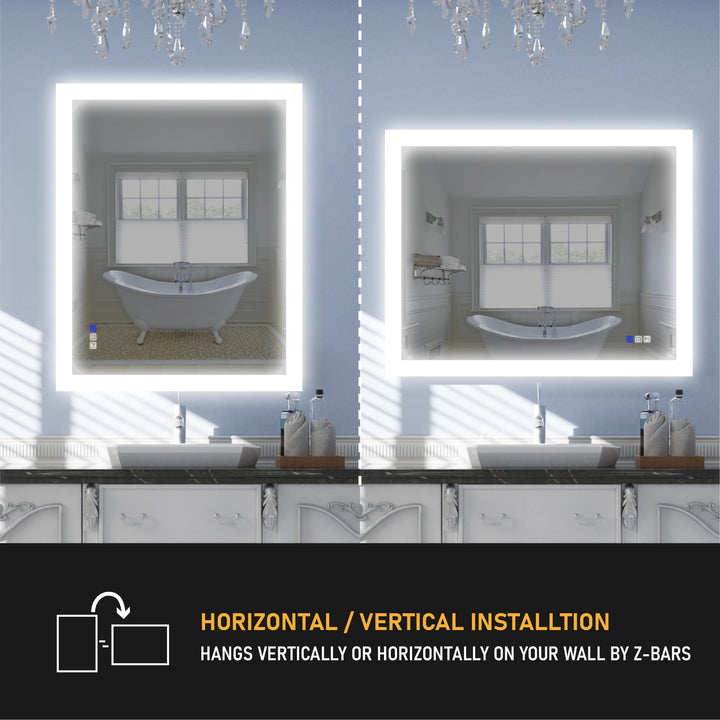 48 in. W x 36 in. H Rectangular Frameless Anti-Fog LED Illuminated Dimmable Wall Mount Premium Bathroom Vanity Mirror