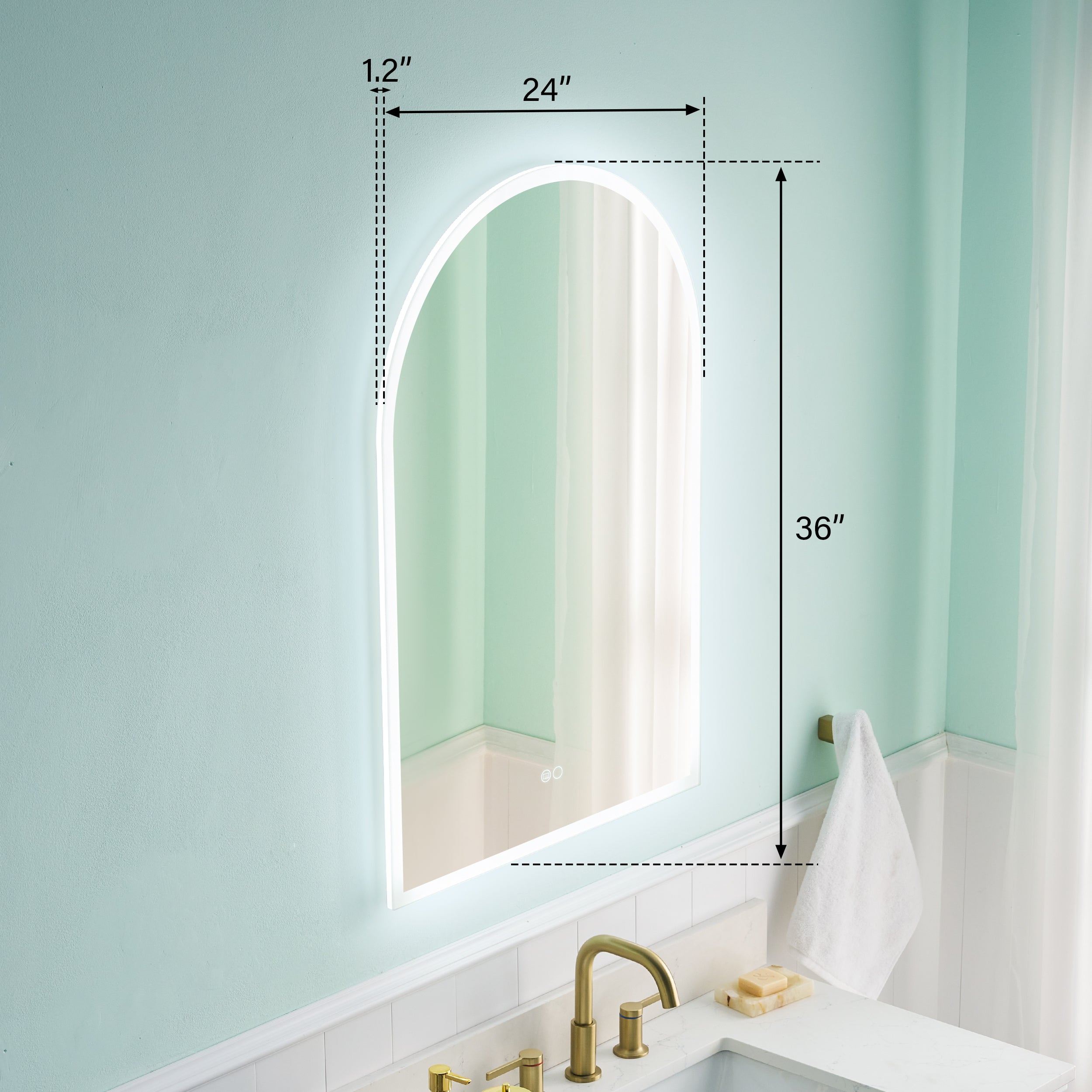 24x36 Inch Frameless LED Bathroom Vanity Mirror Arched Top– Dimmable, Anti-Fog, Wall-Mounted