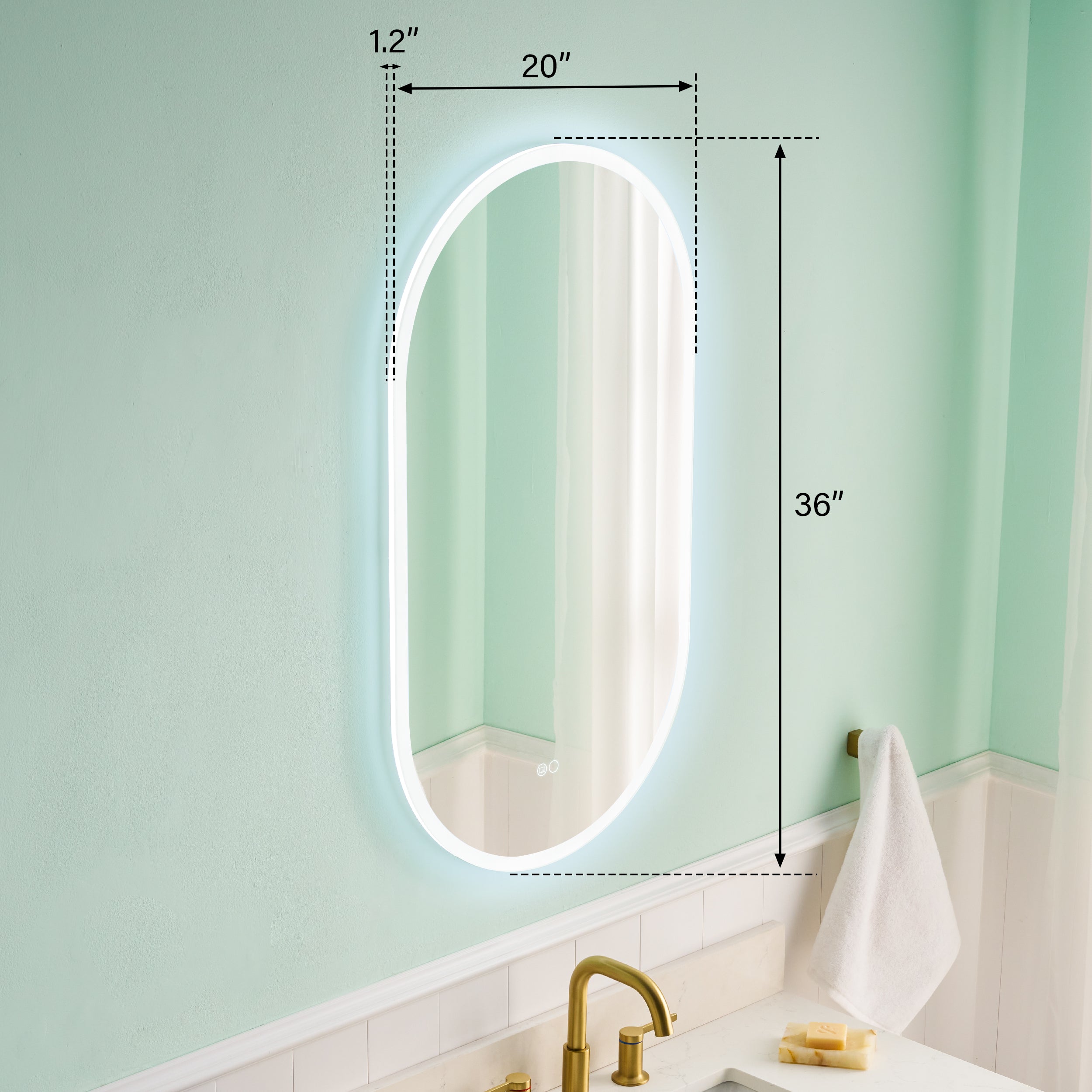 20 in. W x 36 in. H Acrylic Oval LED Frameless Mirror, Anti-Fog, Dimmable