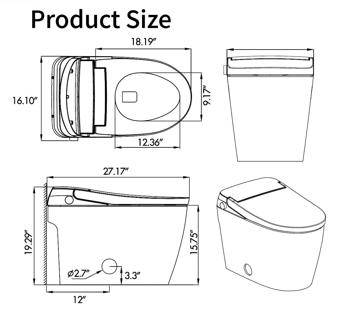 Smart Toilet with Auto Flushing, Foot Sensor, Nightlight & Antibacterial Coating, 1.28GPF