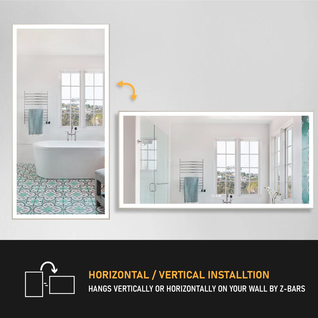 84 in. W x 42 in. H Rectangular Aluminum Framed LED Wall Mount Anti-Fog Modern Decorative Bathroom Vanity Mirror in White
