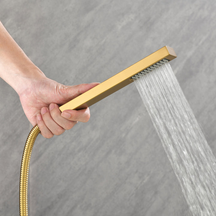 Single-Handle Freestanding Bath Tub Filler Faucet Handheld Shower in Gold