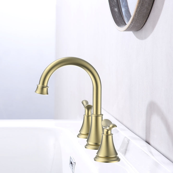 2-Handle 8 inch Widespread Bathroom Sink Faucet Lavatory Faucet 3 Hole With Pop Up Drain Assembly